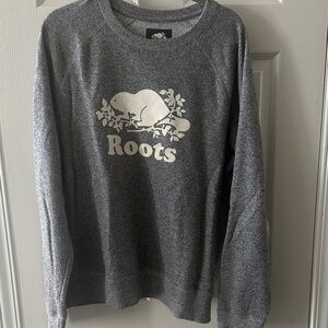 Roots Heather Grey Crewneck Sweatshirt with White Logo